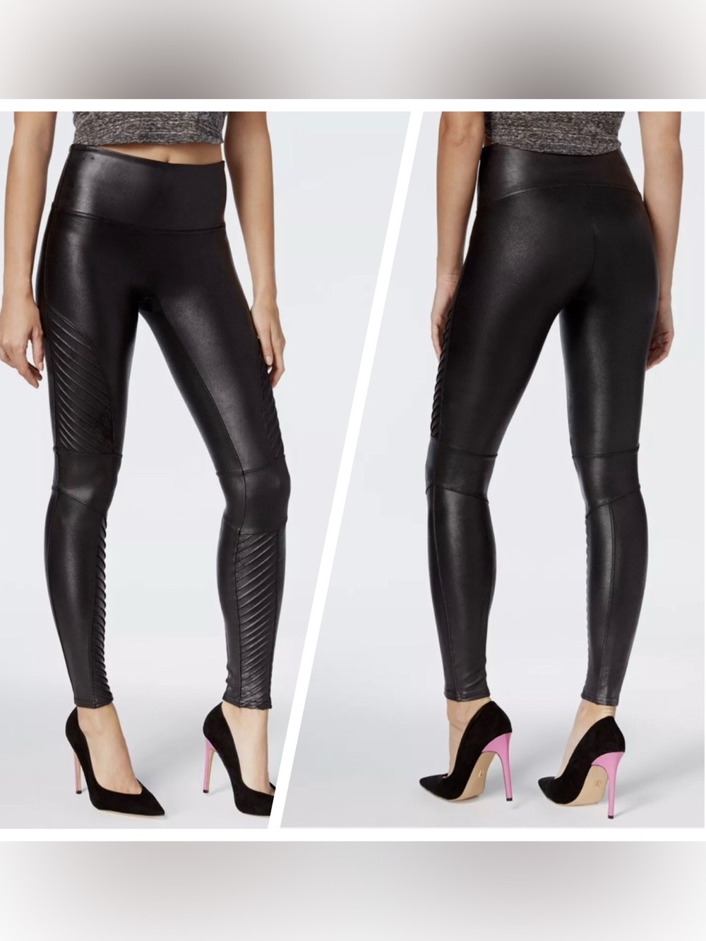 Spanx Black Faux Leather Moto Leggings - XS